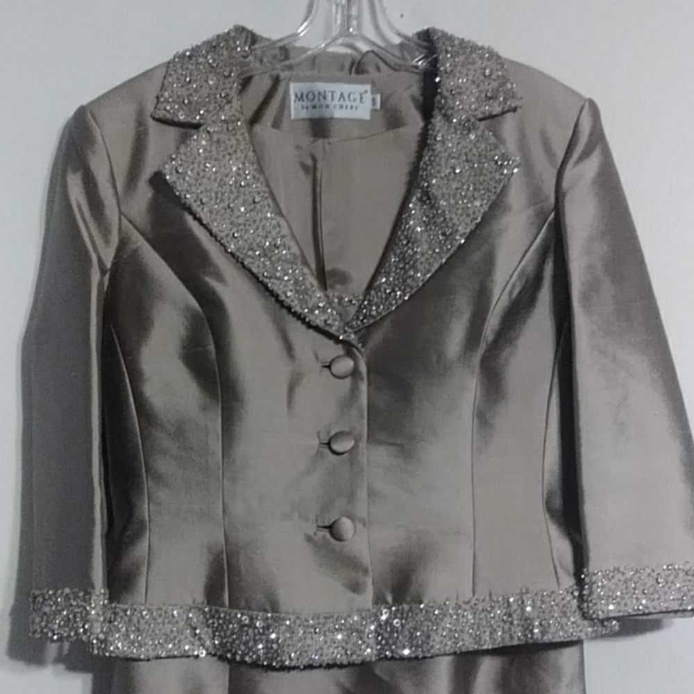 Gorgeous, taupe colored, formal two piece suit!